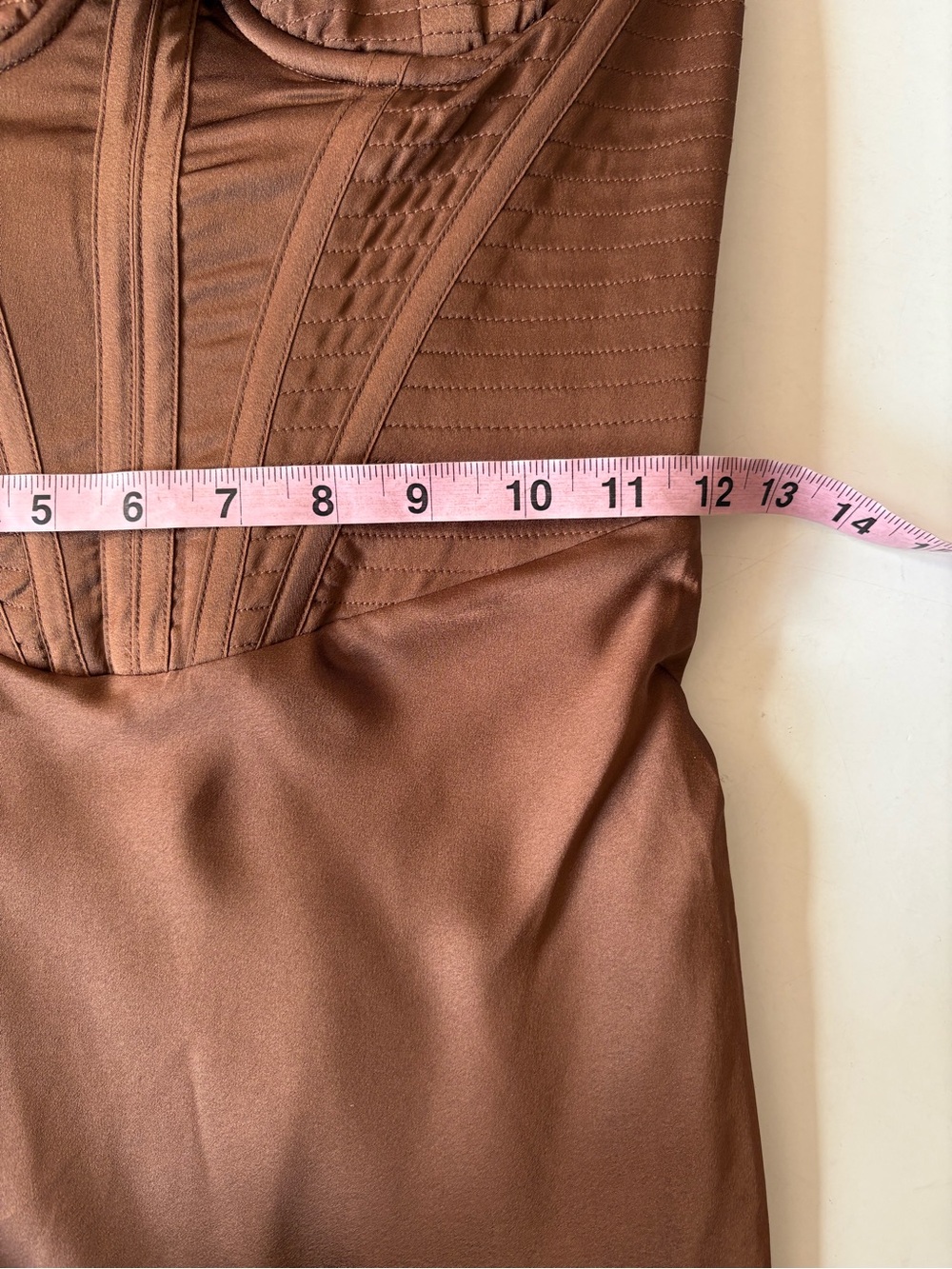 House of CB || Myrna Satin‎ Cowl Neck Midi Dress Corset Brown S Regular Cup NWT - Picture 11 of 13